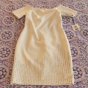 Calvin Klein Off-Shoulder Cream Midi Dress